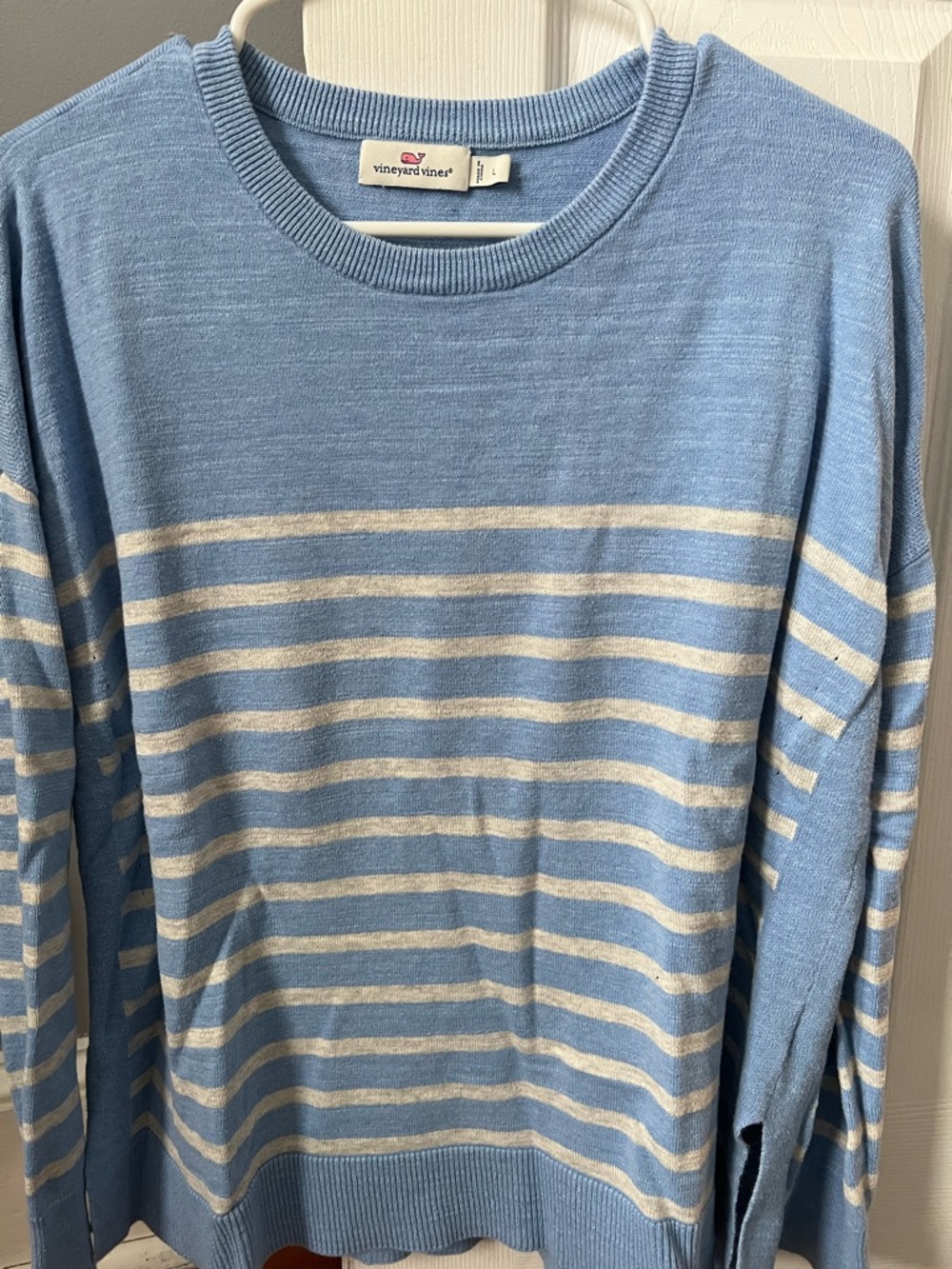 Vineyard Vines Blue and Cream Striped Crewneck Sweater